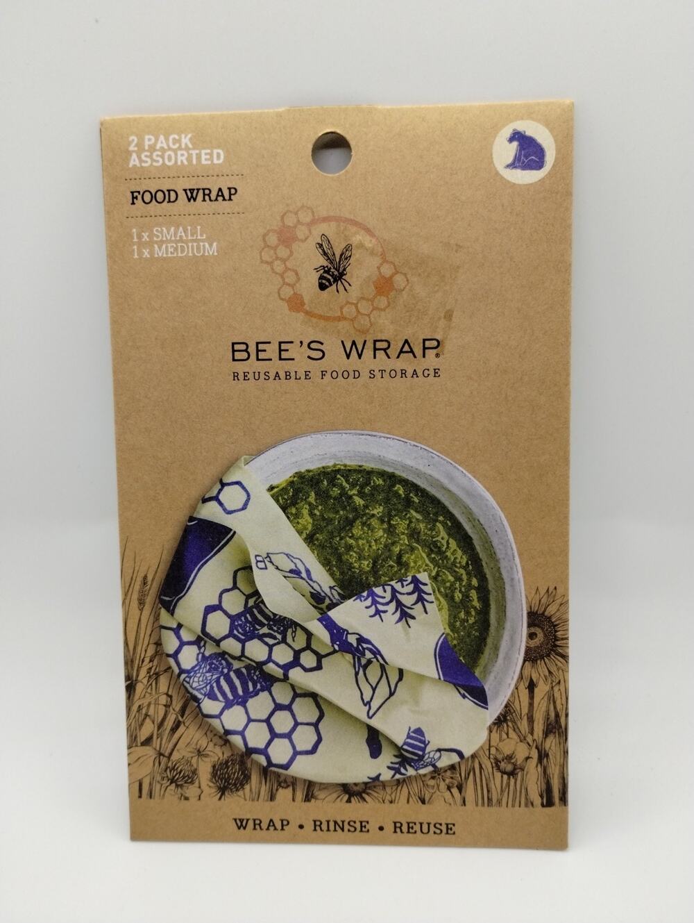 2 Pack Bee's Wrap Plant Based Food Wrap Reusable Washable 7x8” & 10x11”
